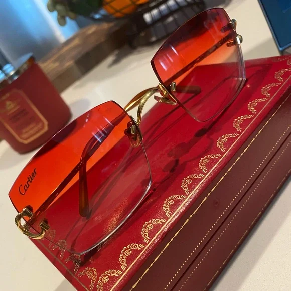 100% Authentic Cartier Frames with Red Tint and gold frames
